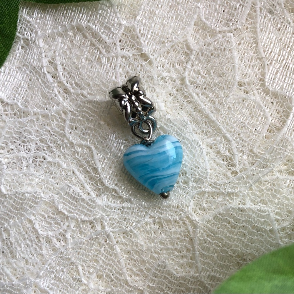 Vintage Lamp Work Glass; Blue Heart Charm